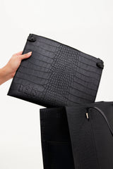The Large Work Tote in Black Croc