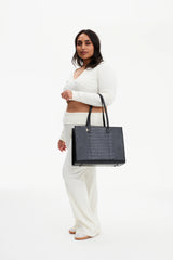 The Work Tote in Black Croc