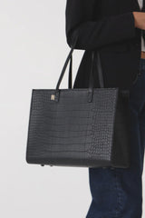 The Work Tote in Black Croc