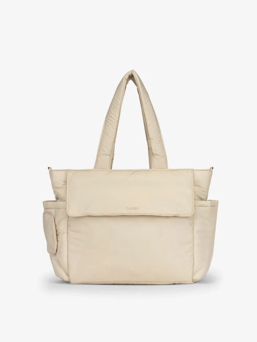 Diaper Tote Bag with Laptop Sleeve in Oatmeal